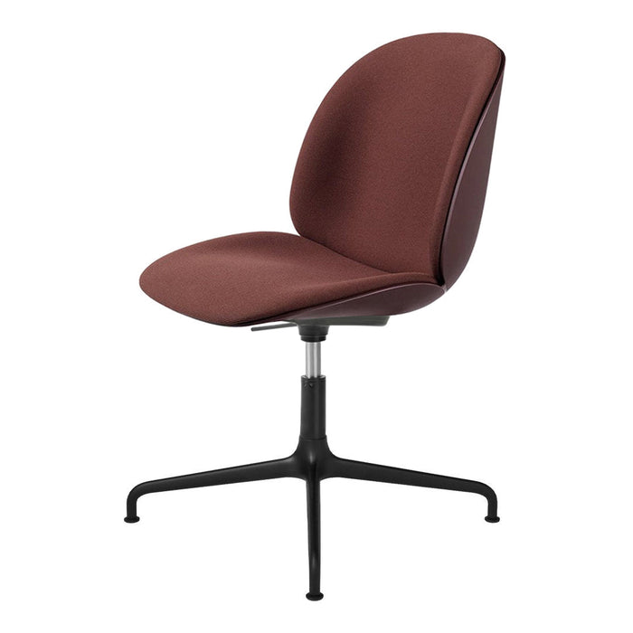 Modern swivel chair with a rich burgundy upholstered seat and sleek black metal base. Ideal for stylish interiors.