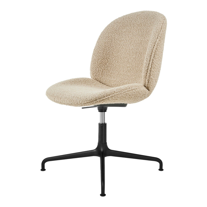 Beige textured chair with a soft, fluffy fabric and a sleek black metal base. Perfect for modern interiors.