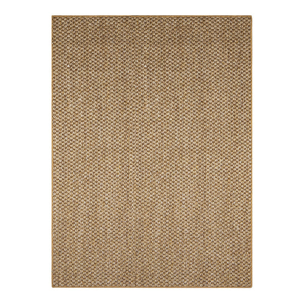 Tan and beige woven rug with a textured, geometric pattern, perfect for adding warmth to any space.