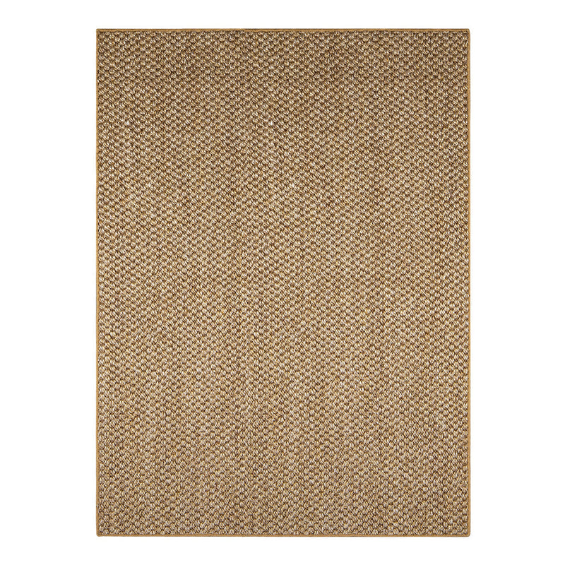 Tan and beige woven rug with a textured, geometric pattern, perfect for adding warmth to any space.