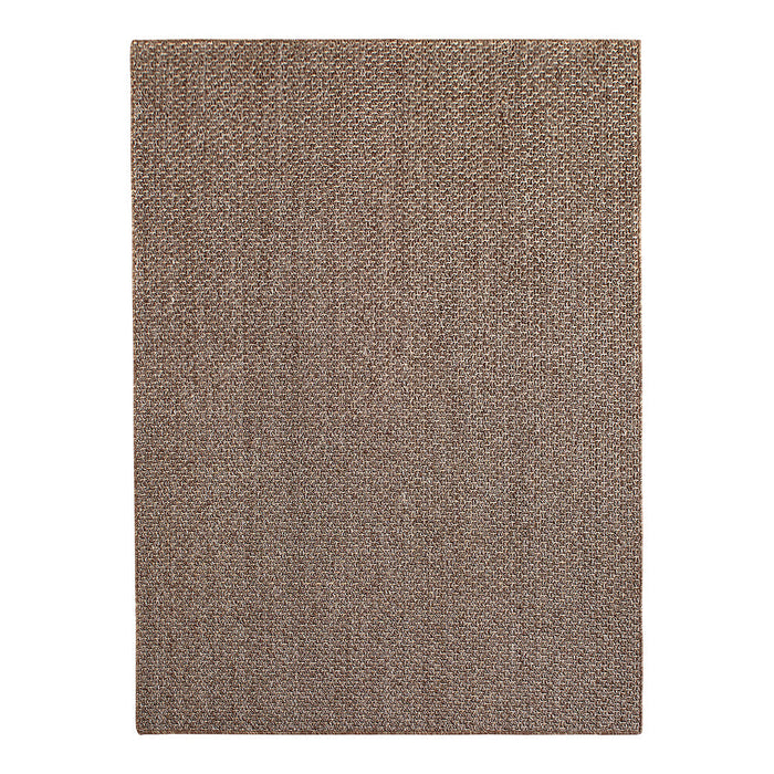 Brown textured rug with a subtle herringbone pattern, ideal for adding warmth to any space.