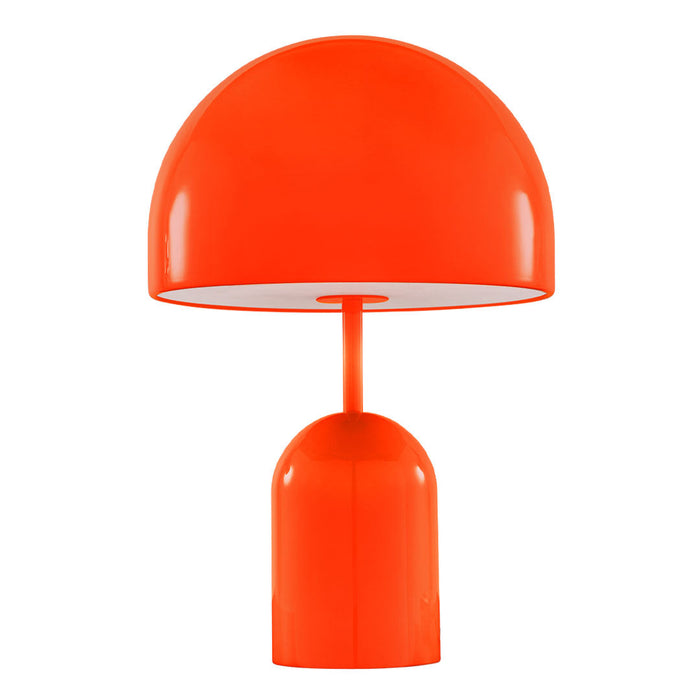 Bright orange dome lamp with a smooth finish and minimalist design, perfect for modern decor.