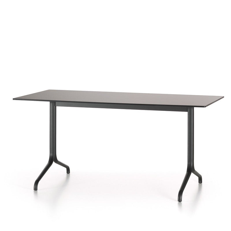 Sleek black table with a minimalist design and smooth surface, perfect for modern interiors.