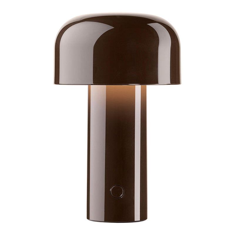 Brown ceramic lamp with a glossy finish and a minimalist dome shape, ideal for modern decor.