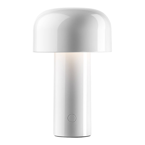 Stylish white mushroom lamp with a glossy finish and minimalist design, perfect for modern decor.
