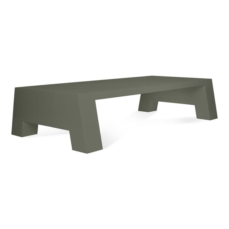 Solid olive green table with a modern, minimalist design and clean lines, perfect for contemporary spaces.