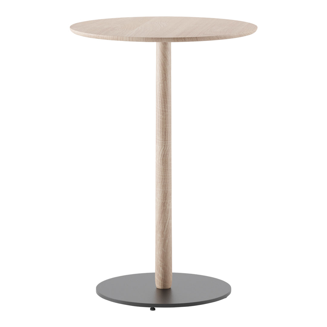 Natural wood finish tabletop with a sleek black metal base. Modern, minimalist design perfect for any space.