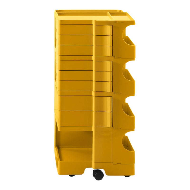 Yellow multi-drawer storage unit with a sleek, modern design and smooth, contoured edges for style and functionality.