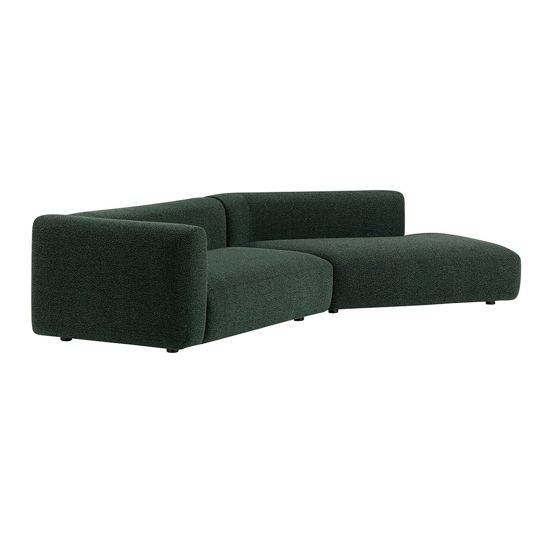 Dark green, textured sectional sofa with a modern, minimalist design and clean lines. Perfect for contemporary living spaces.