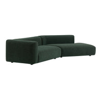 Dark green, textured sectional sofa with a modern, minimalist design and clean lines. Perfect for contemporary living spaces.