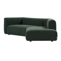 Dark green modern sectional sofa with smooth, minimalistic lines and a textured fabric finish. Perfect for contemporary decor.