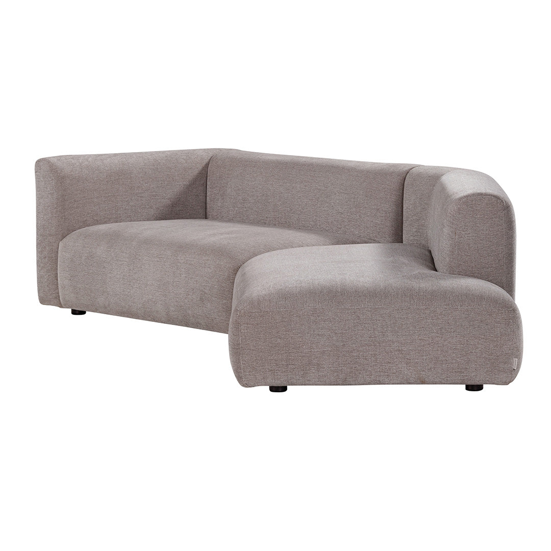 Modern gray sectional sofa with a minimalist design and soft fabric texture, perfect for contemporary living spaces.
