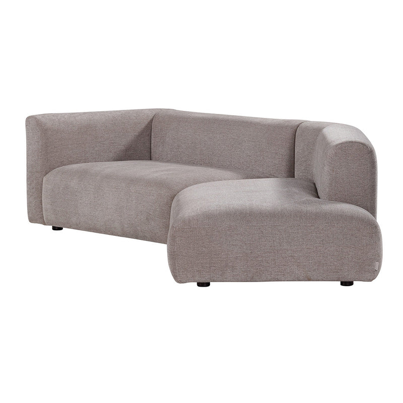 Modern gray sectional sofa with a minimalist design and soft fabric texture, perfect for contemporary living spaces.