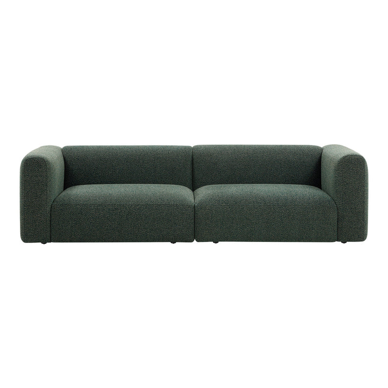 Stylish green upholstery with smooth, rounded edges, perfect for modern living spaces. Soft, textured fabric pattern.
