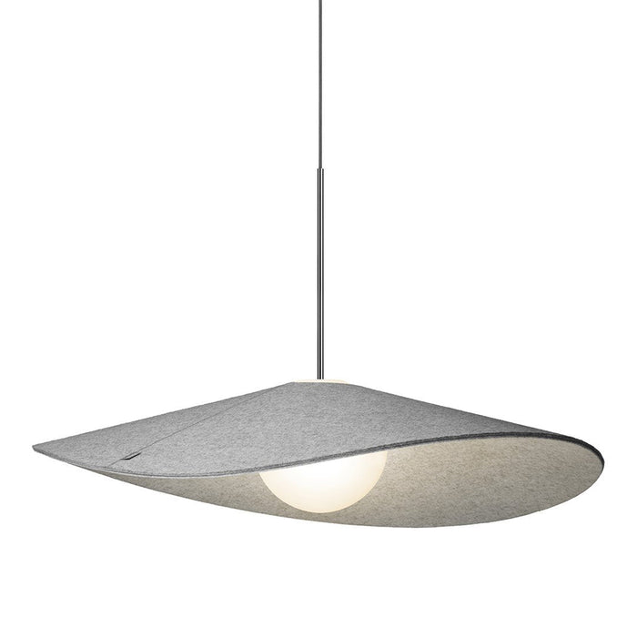 Gray pendant lamp with a smooth, curved design and a soft white shade. Modern and minimalist aesthetic.