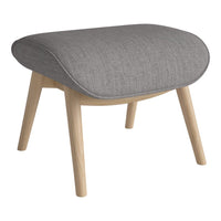 Gray textured upholstery with light wooden legs, modern design for versatile home decor.