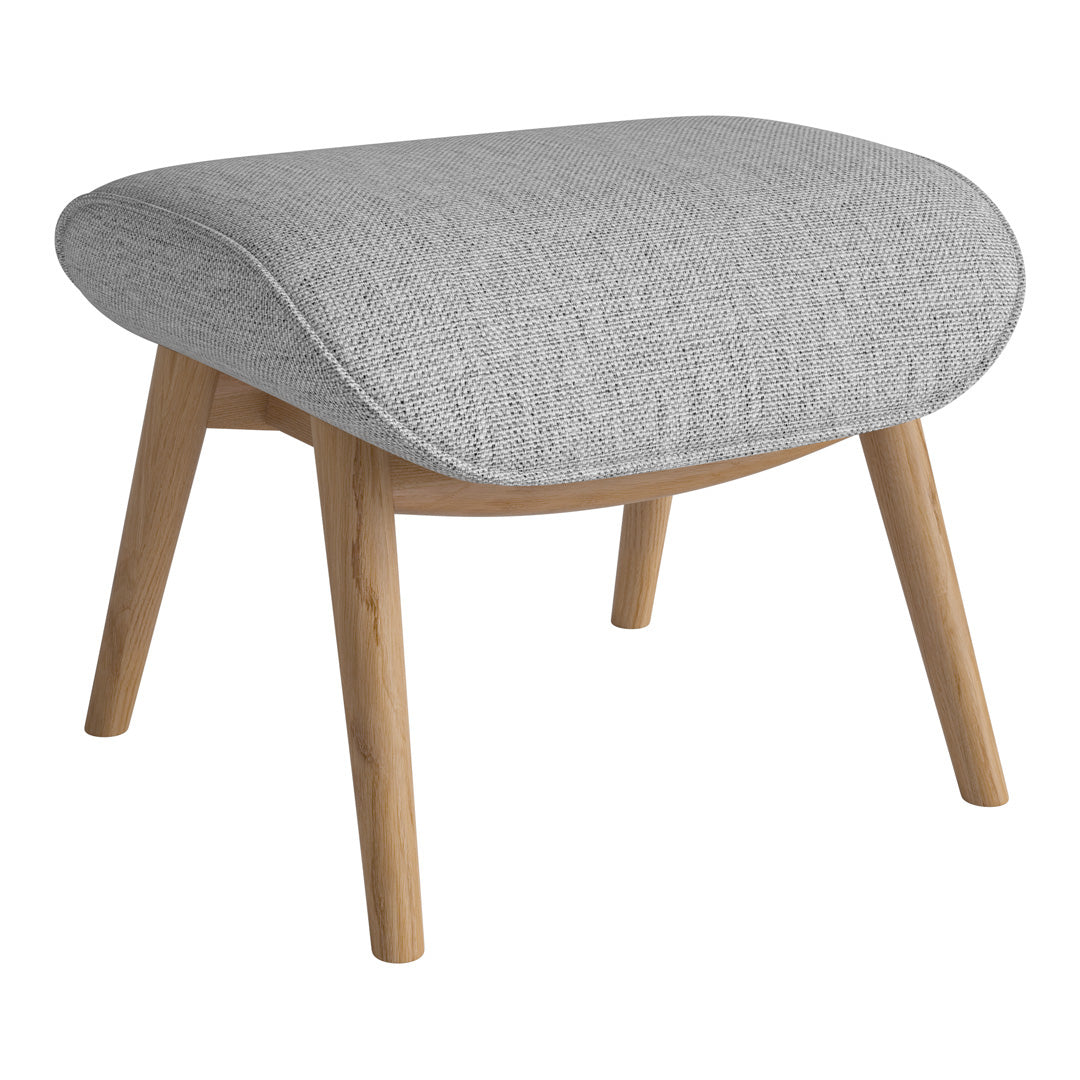 Gray textured upholstery with a sleek, modern design and natural wood legs. Perfect for contemporary spaces.