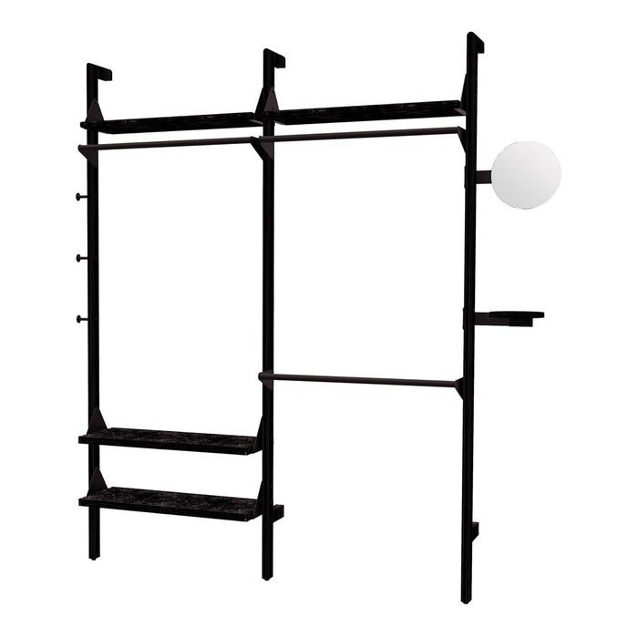 Sleek black shelving unit with minimalist design and geometric patterns, perfect for modern interiors.
