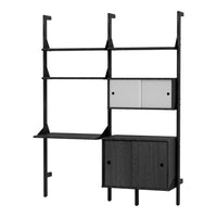 Modern black shelving unit featuring contrasting white cabinets and a sleek, minimalist design. Ideal for stylish storage.