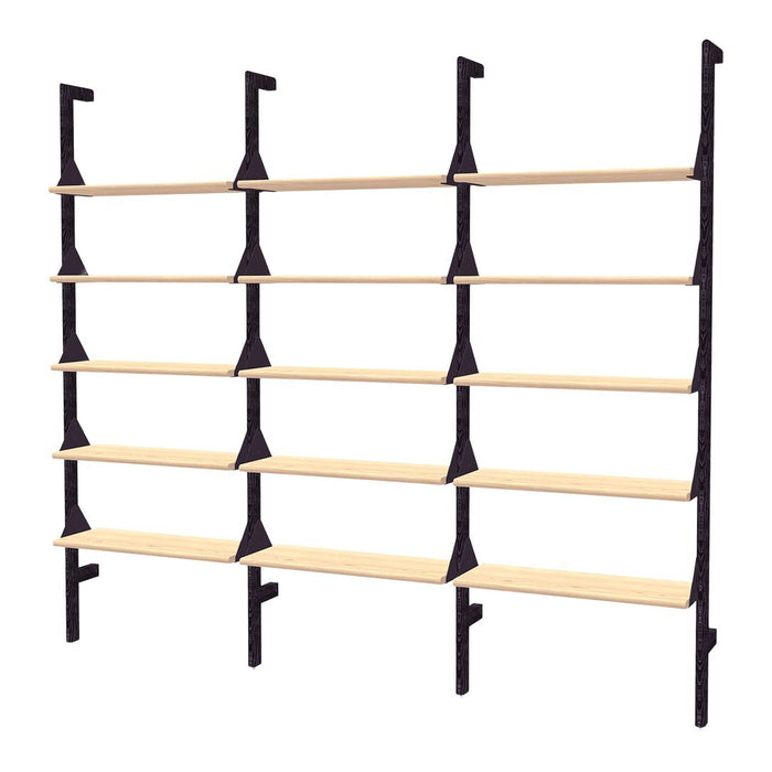 Modern black and natural wood wall shelf with sleek design and minimalist lines. Perfect for stylish home decor.