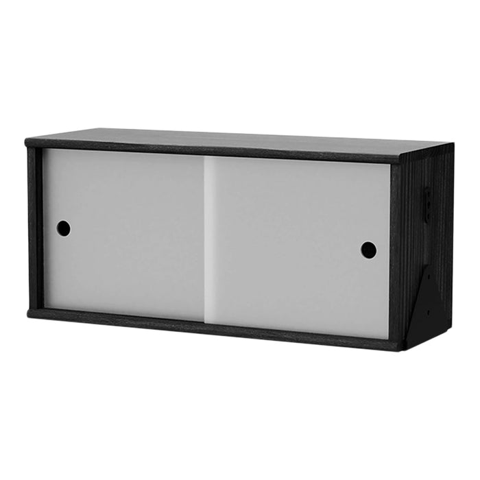 Black and white modern storage cabinet with a sleek, minimalistic design and clean lines.