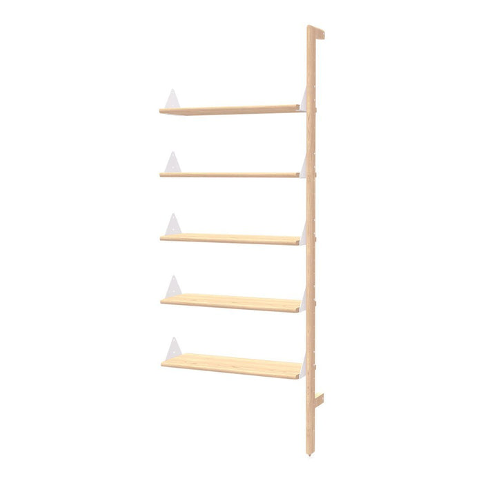 Light wood shelves with sleek white brackets, featuring a minimalist design and smooth surfaces. Perfect for modern decor.