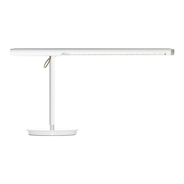 Sleek white LED desk lamp with a minimalist design and smooth surface, ideal for modern workspaces.