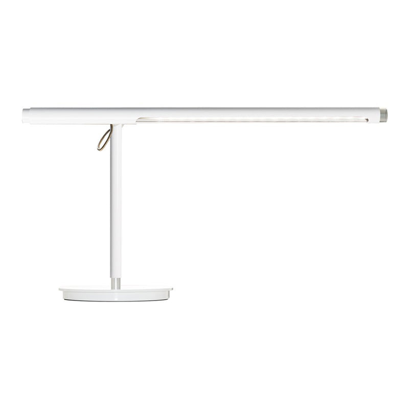 Sleek white LED desk lamp with a minimalist design and smooth surface, ideal for modern workspaces.