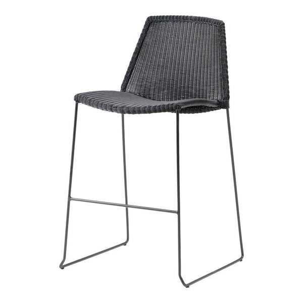 Stylish gray woven stool with a modern black metal frame and textured pattern. Perfect for contemporary spaces.