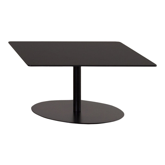 Modern black coffee table with a sleek, minimalist design and smooth, flat surface. Perfect for contemporary decor.