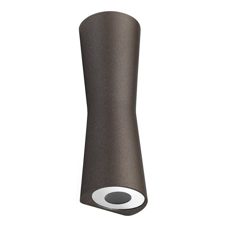 Sleek brown pendant light with a contemporary tapered design and glossy white interior. Perfect for modern decor.