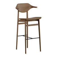 Natural wood bar stool with a smooth, light brown finish and minimalist design, perfect for modern decor.