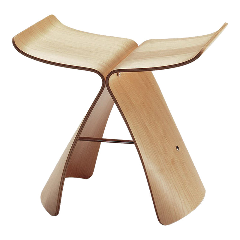 Light natural wood stool with smooth, curved lines and a minimalist design. Perfect for modern decor.
