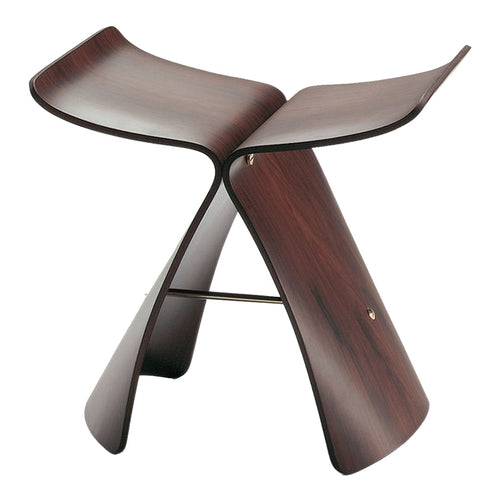 Stylish walnut wood stool with a sleek, curved design and a rich, dark finish that enhances any modern decor.