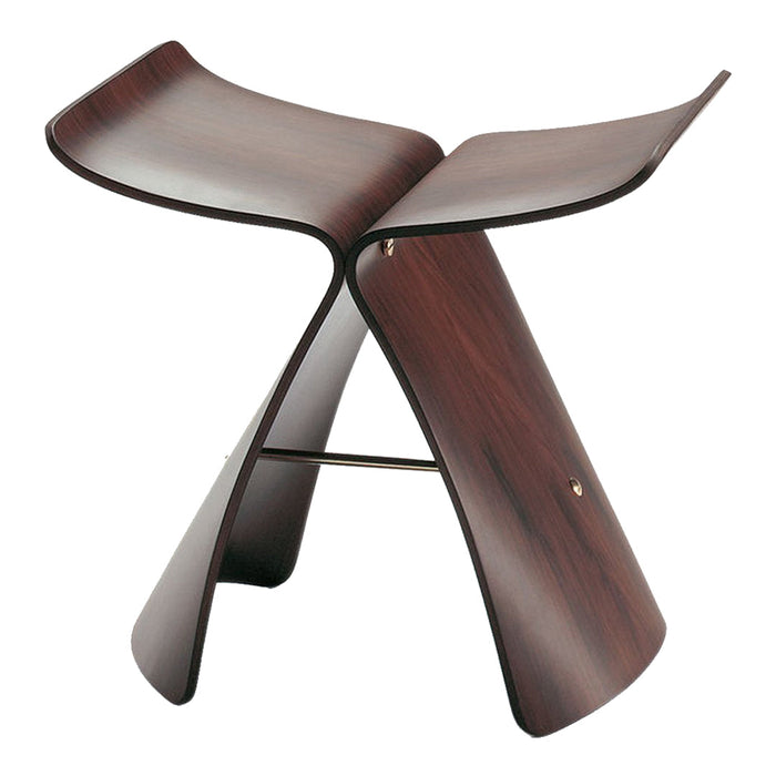 Stylish walnut wood stool with a sleek, curved design and a rich, dark finish that enhances any modern decor.