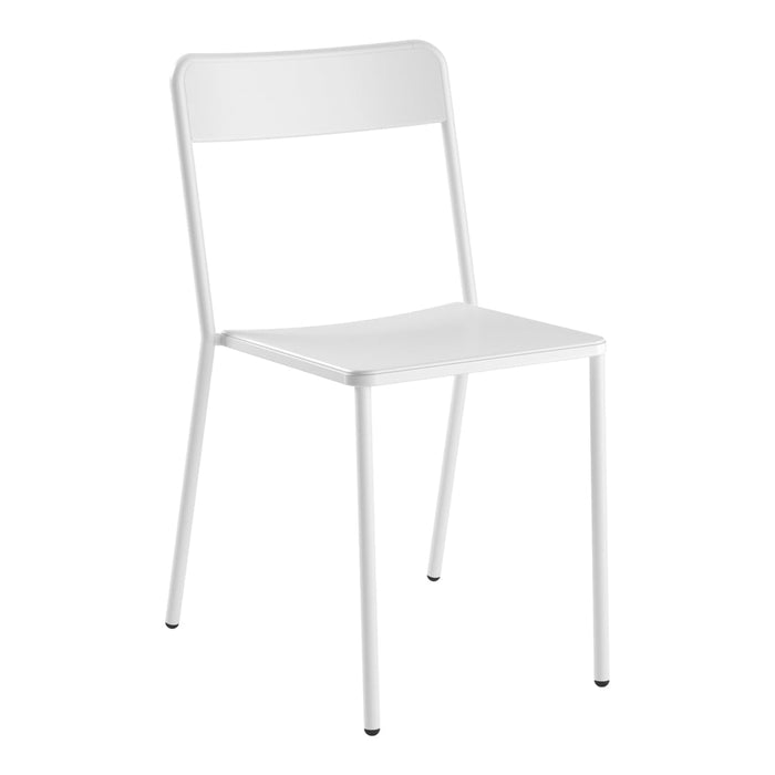 White minimalist chair with a sleek design, featuring a smooth finish and straight lines for modern decor.