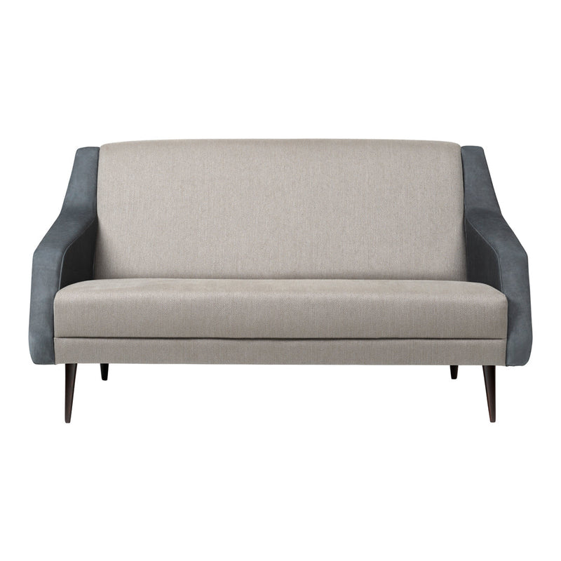 Two-tone sofa with a light beige seat and dark gray armrests, featuring a modern design with clean lines.