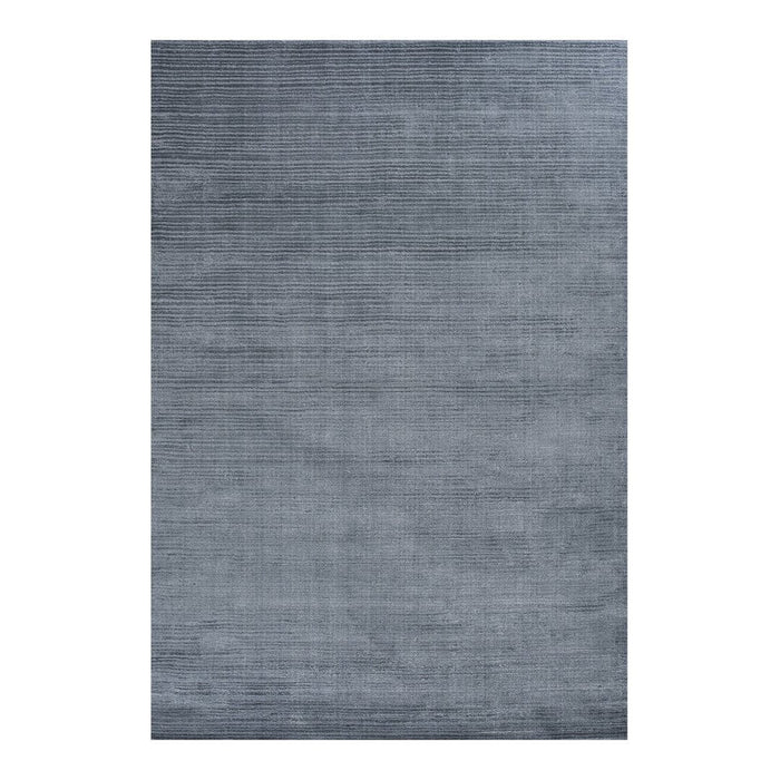 Soft blue-gray area rug with subtle horizontal stripes, perfect for modern decor.