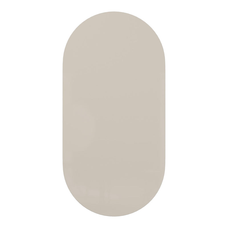 Beige oval mat with a smooth, solid surface, perfect for modern decor.