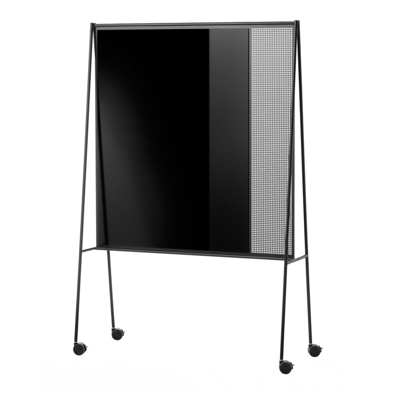 Black and silver patterned easel board with a modern design on a minimalist black frame. Perfect for stylish presentations.