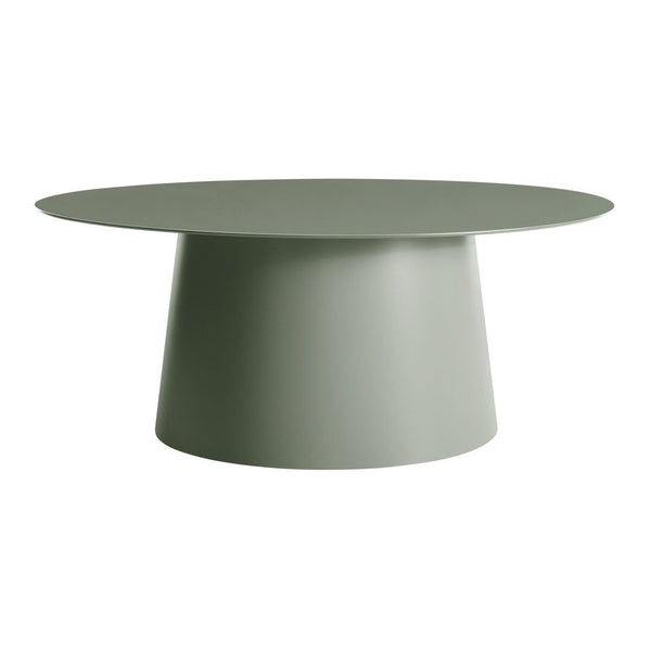 Sleek round coffee table in soft sage green with a minimalist design and smooth matte finish.