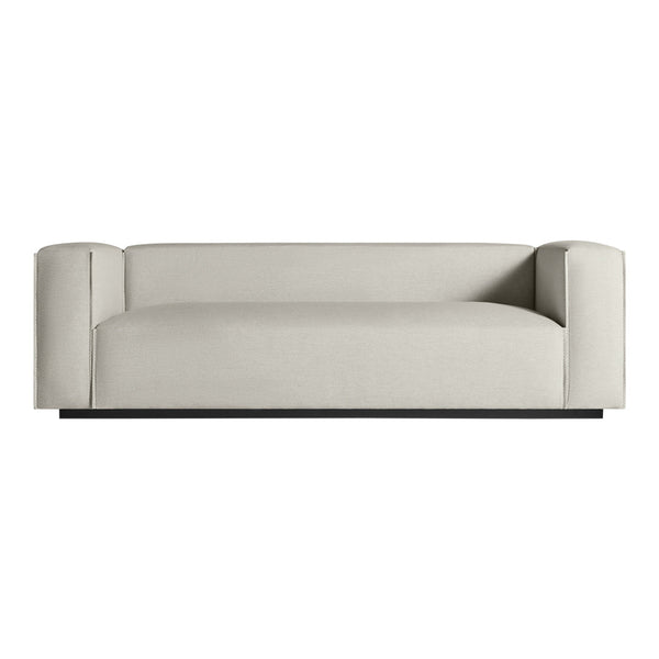 Light gray modern sofa with minimalist design and smooth upholstery, featuring clean lines and no visible patterns.