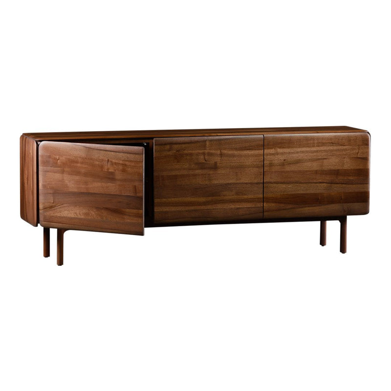 Mid-century modern walnut sideboard with a smooth wood finish and minimalist design. Perfect for any decor style.