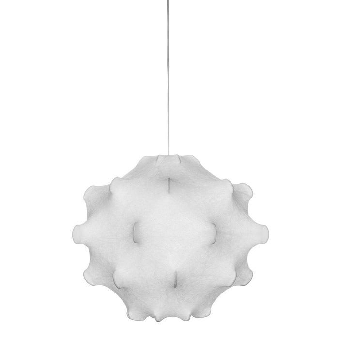 White pendant lamp featuring a textured, organic shape and soft, rounded edges, enhancing modern decor.