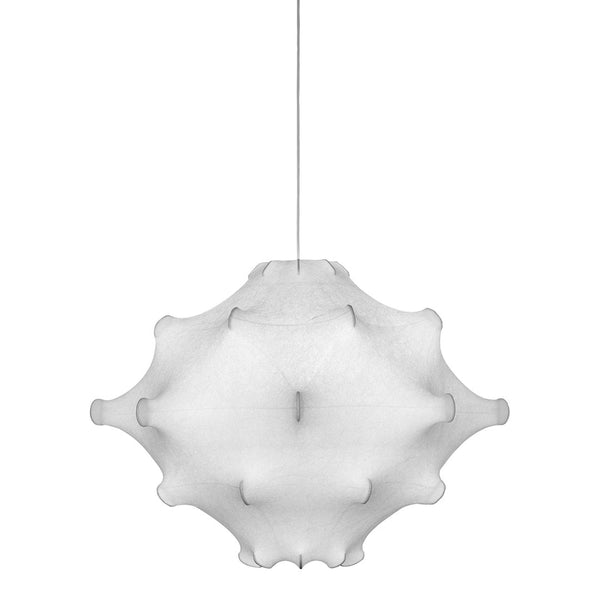 White, fluid-shaped pendant lamp with a unique textured pattern for a modern aesthetic. Perfect for contemporary decor.