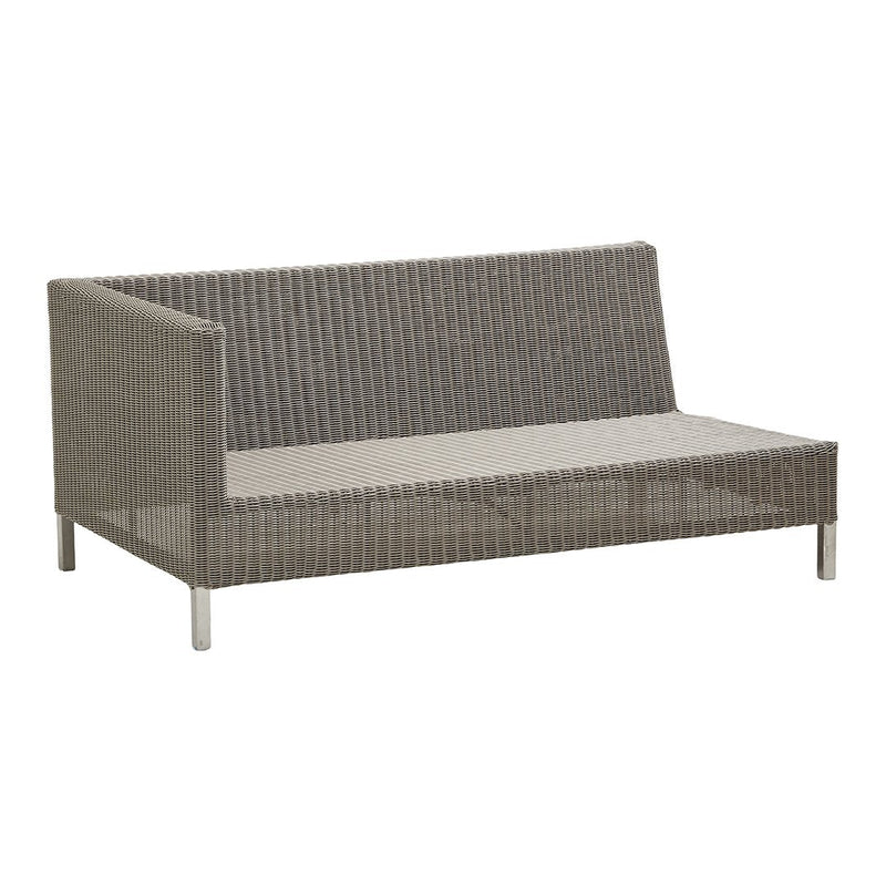 Gray woven fabric sofa with a textured pattern, featuring a minimalist design and sleek metal legs.