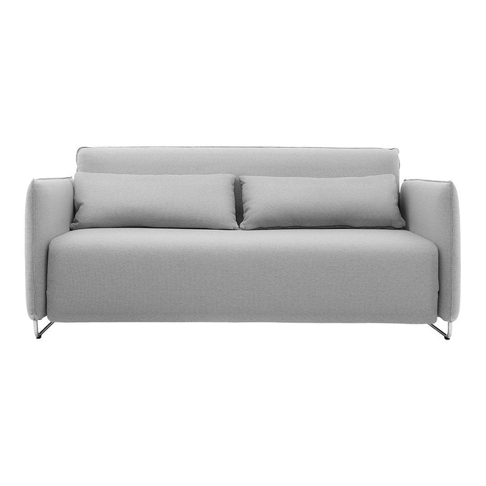 Modern grey sofa with clean lines and plush cushions, featuring a sleek, minimalist design. Ideal for any decor style.