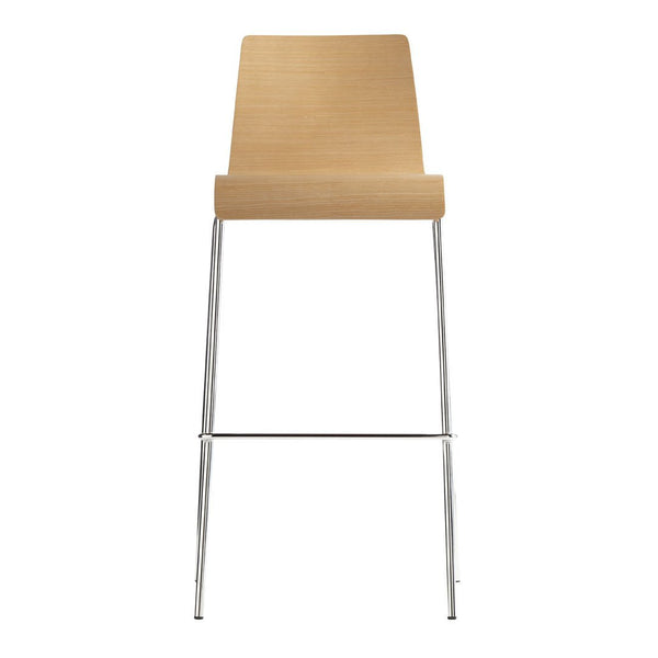 Light wood chair with a smooth finish, featuring a simple, modern design and sleek chrome legs.