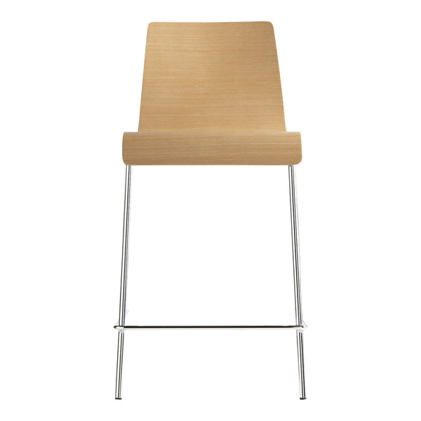 Light wood chair with a smooth finish and sleek chrome legs for a modern, minimalist aesthetic.