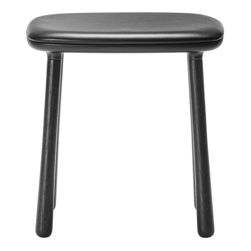 Sleek black stool with a smooth surface and minimalistic design, perfect for modern interiors.